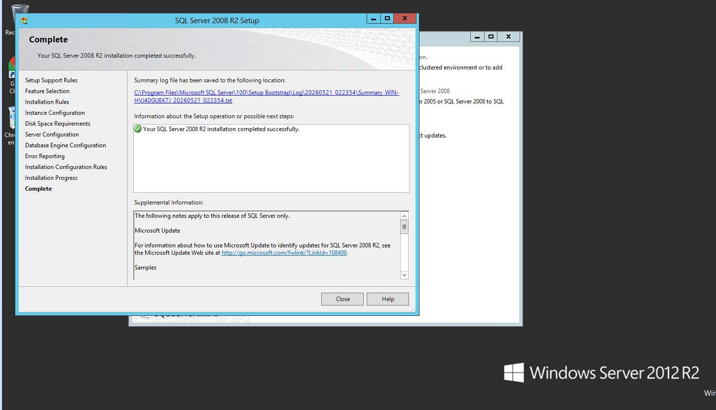 Cài đặt SQL Server 2008 R2 thành công
