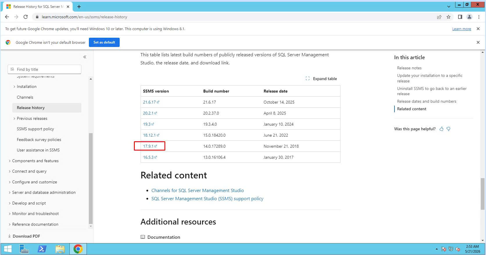 Chọn SSMS 17.9.1