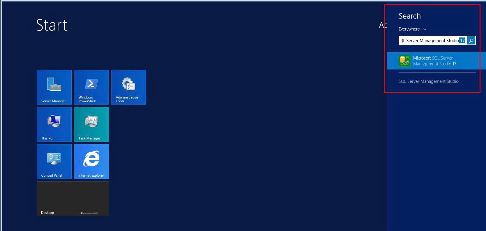 Tìm và mở SQL Server Management Studio 17