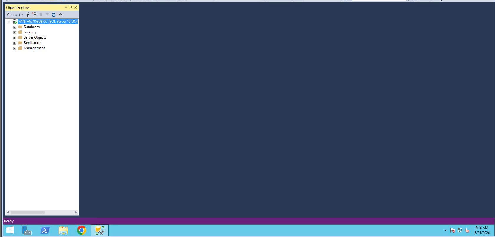 Giao diện SSMS sau khi kết nối thành công