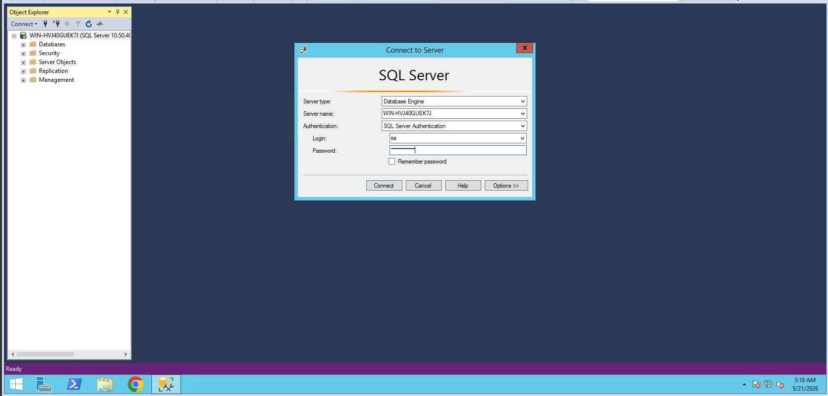 Đăng nhập SQL Server bằng tài khoản sa